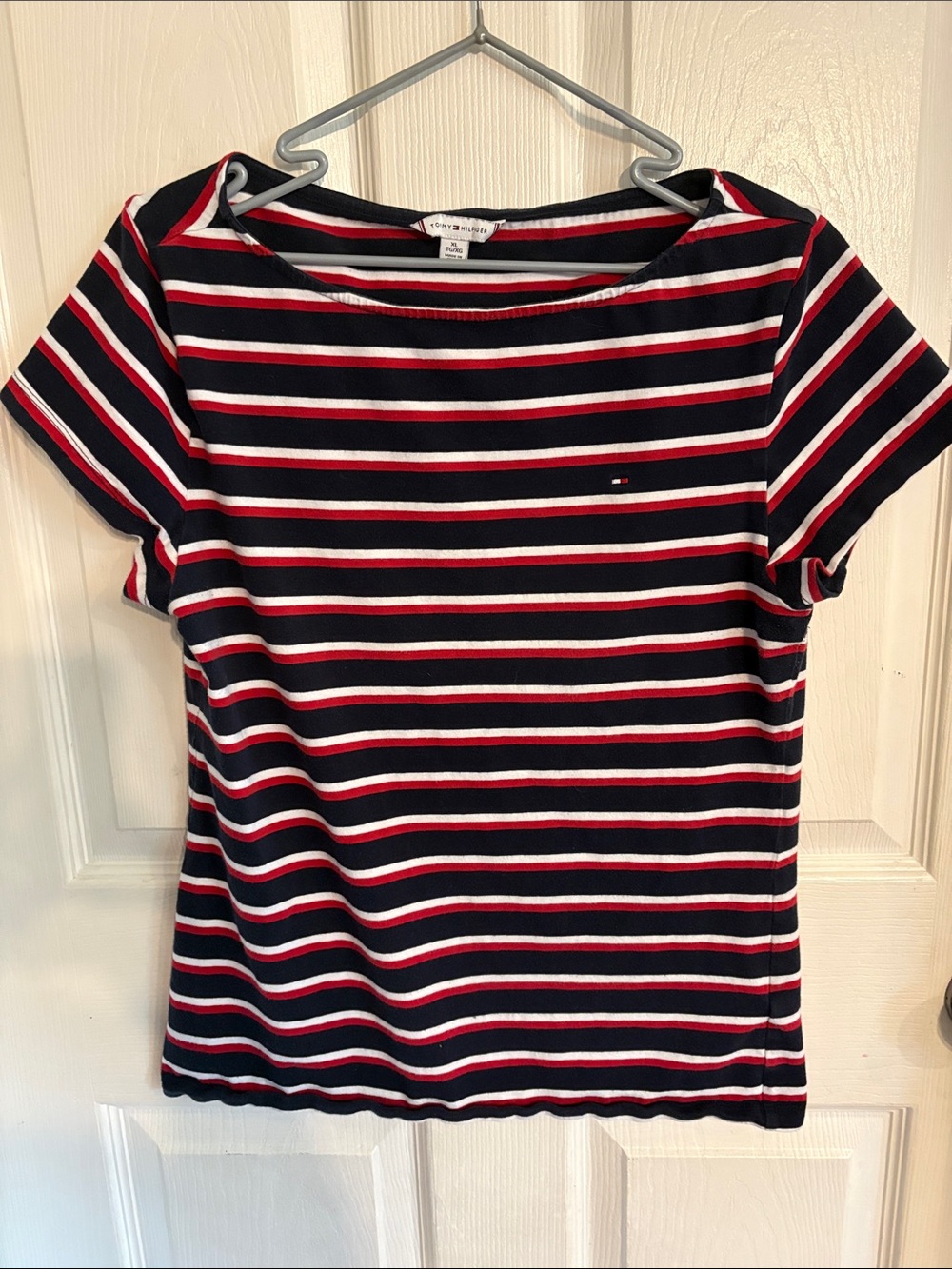 Tommy Hilfiger Navy, White & Red Striped Short Sleeve Tee